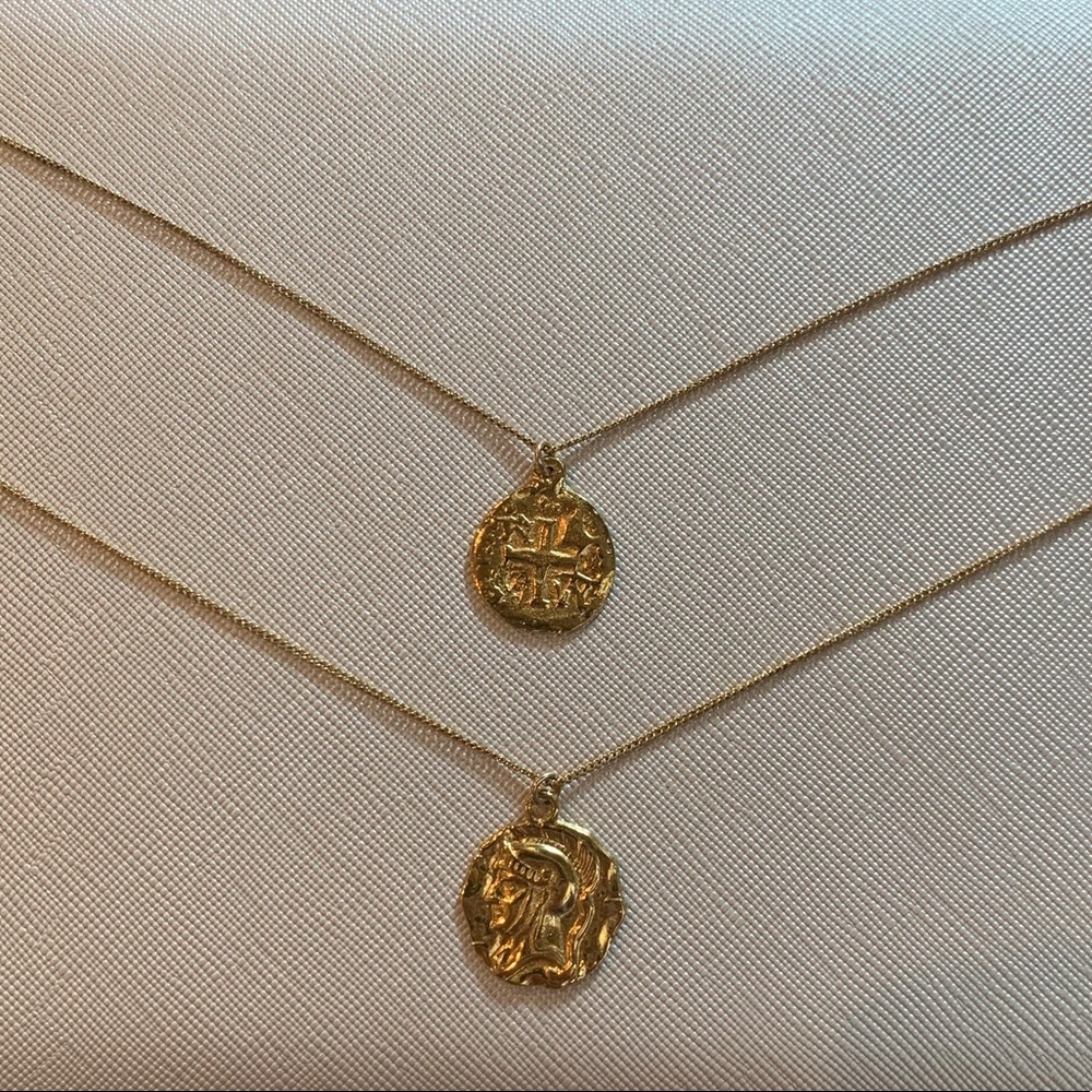 14k Gold Plated Double Coin Necklaces (2) - Picture 10 of 12